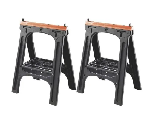 Kunststoff Allzweckbock 2er Set, Tragkraft je Bock 200 kg, orange mit perforierter Ablageplatte
