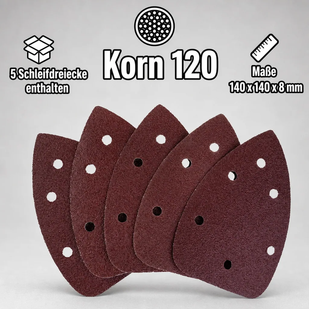 Schleifdreiecke, Korn 120, 140 x 140 x 8 mm, 5 Stück