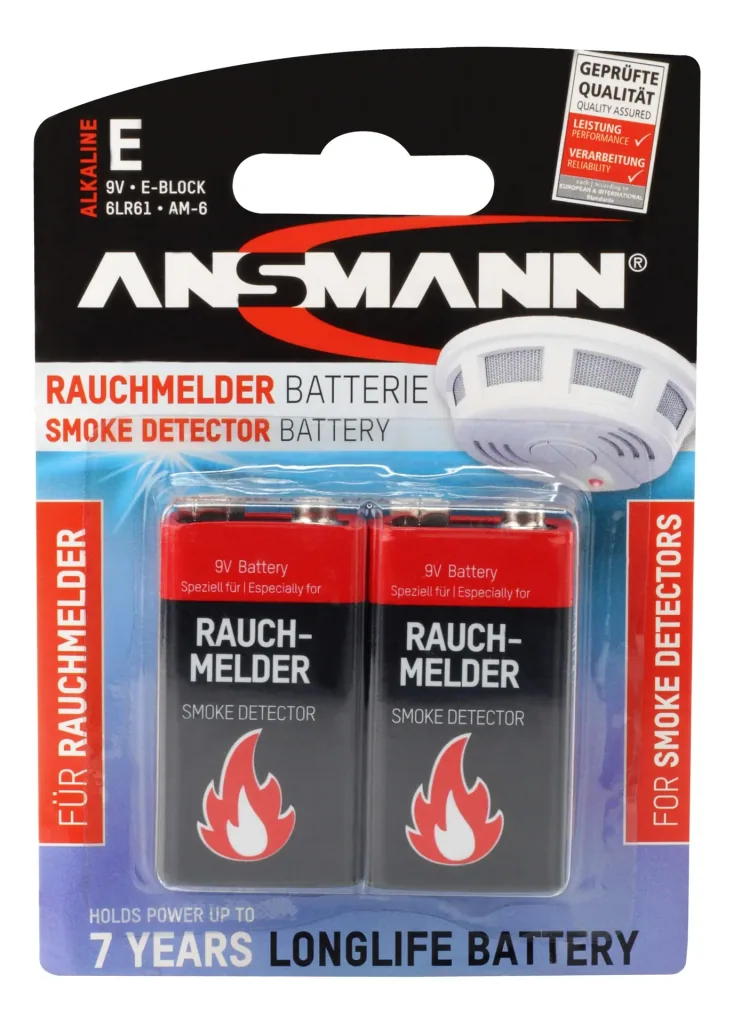 Alkaline 9 Volt Block Rauchmelderbatterie, 2 Stück