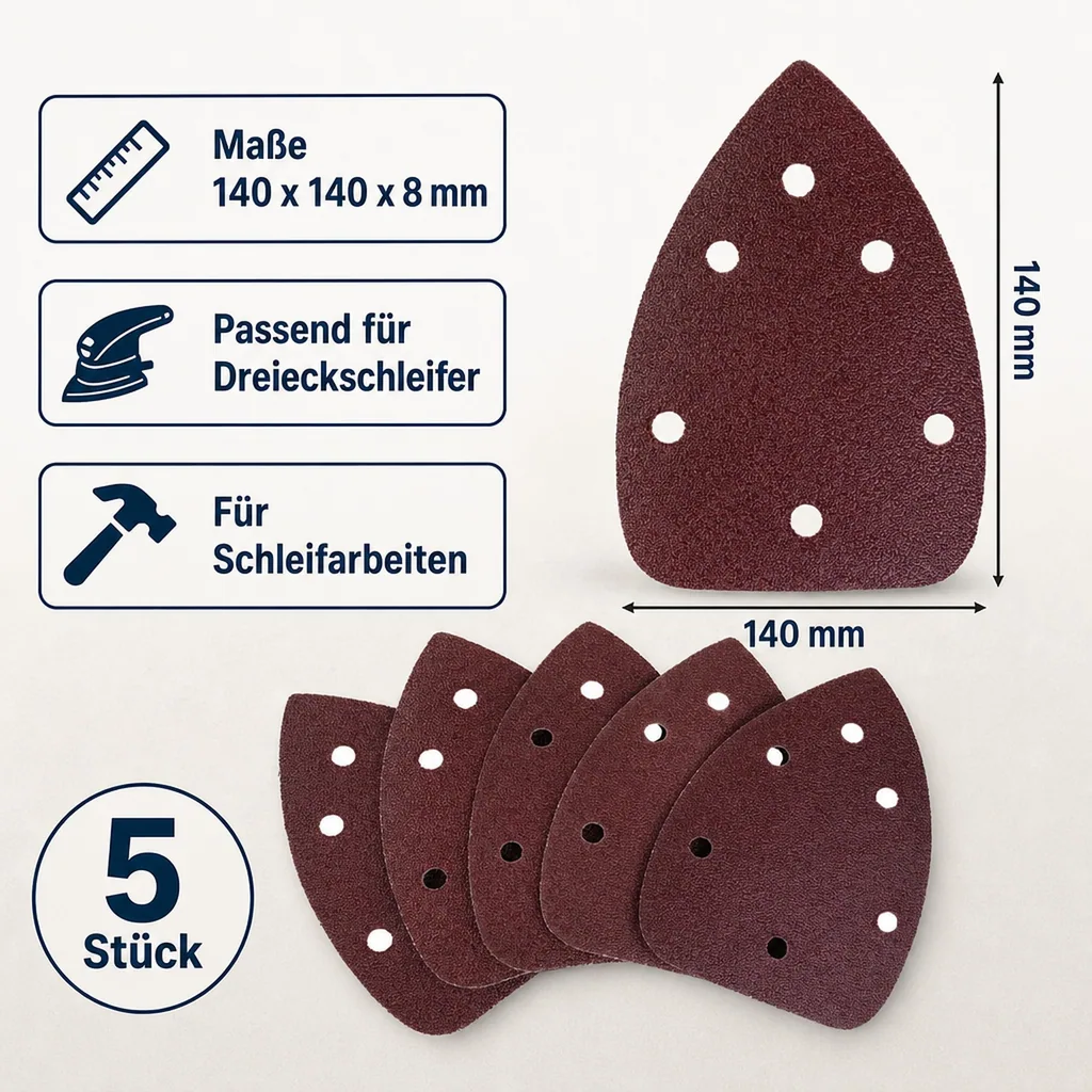 Schleifdreiecke, Korn 60, 140 x 140 x 8 mm, 5 Stück