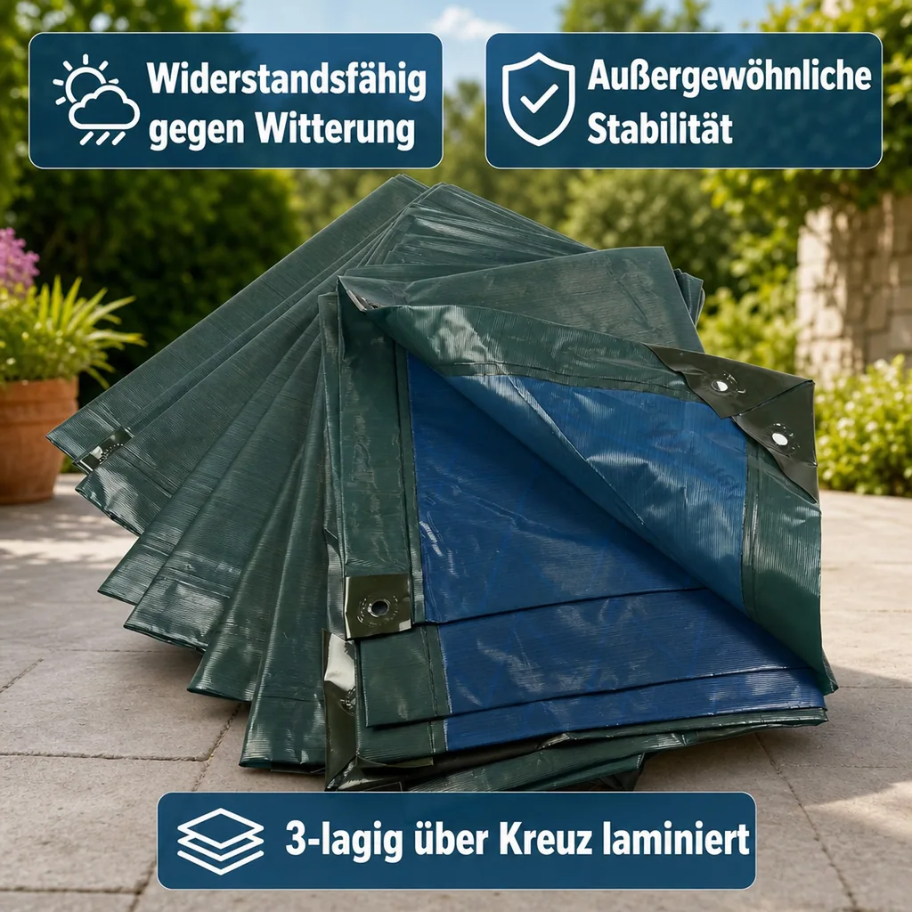 Abdeckplane, grün/blau, extrem stark 150 g/ m²,3 x 4 m
