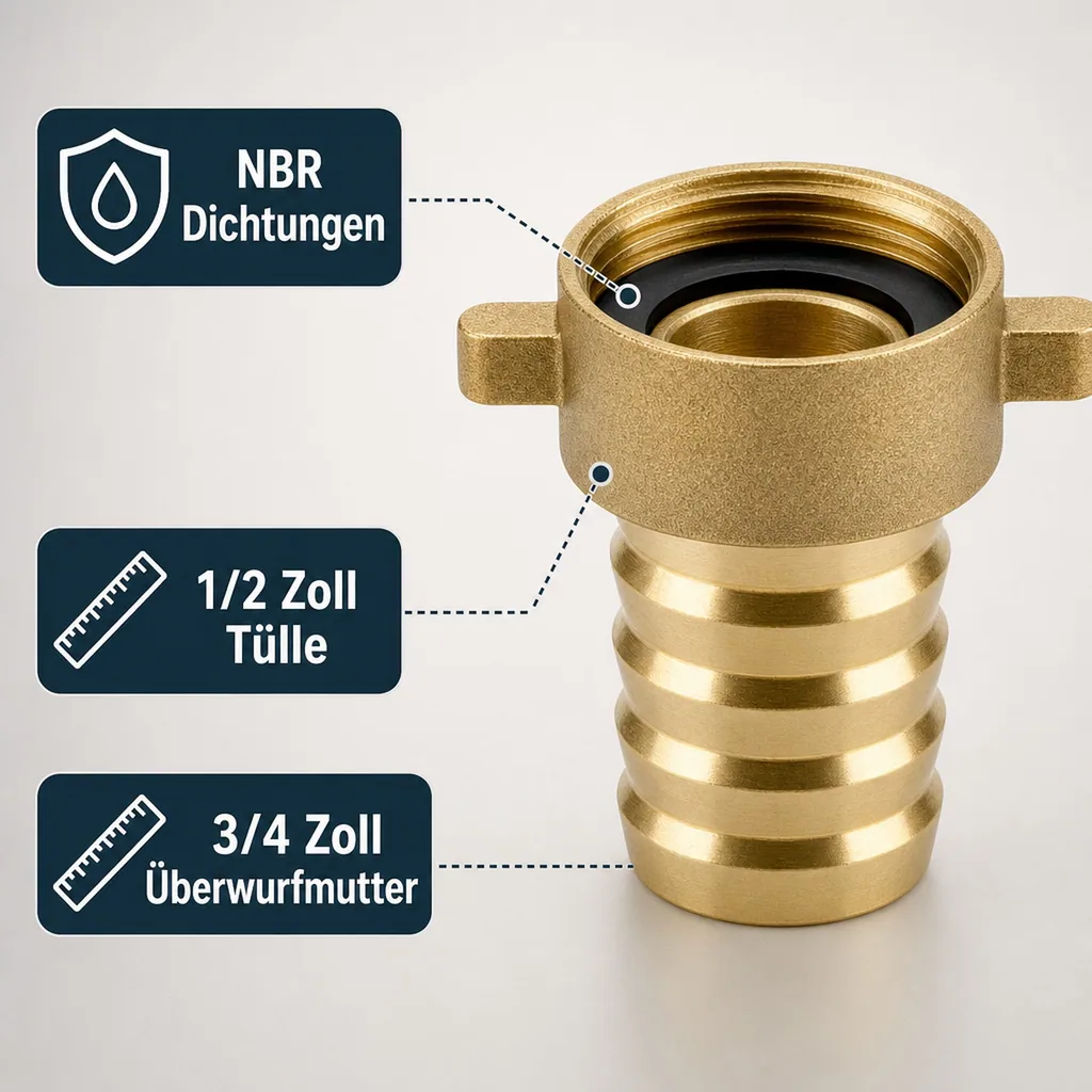 MS Schlauchverschraubung 1/2" Tülle / Überwurfmutter 3/4"
