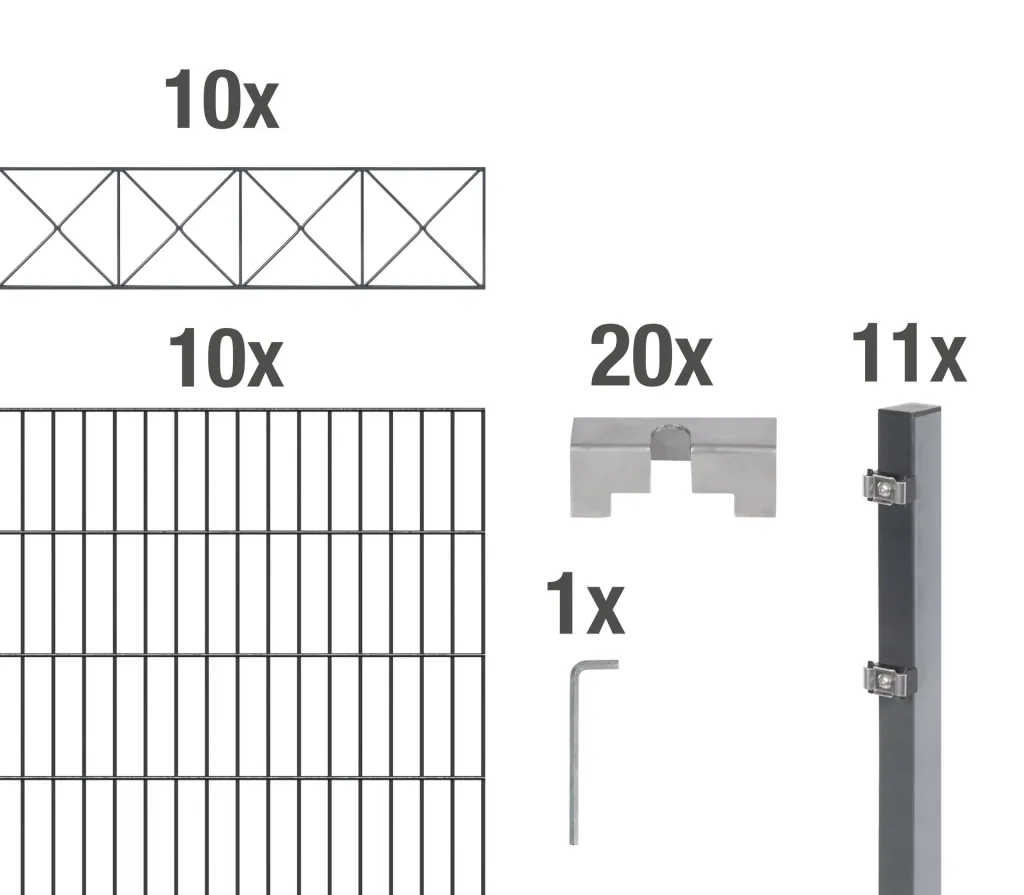 Doppelstabmattenzaun Sets anthrazit mit Dekorelement "Nexus", Länge: 20 m, Höhe: 120 cm