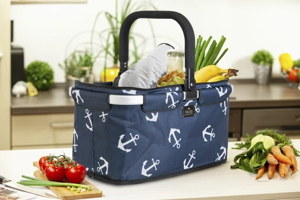 Thermo-Einkaufskorb "Falko", Marineblau mit weißen Ankern, 25 Liter