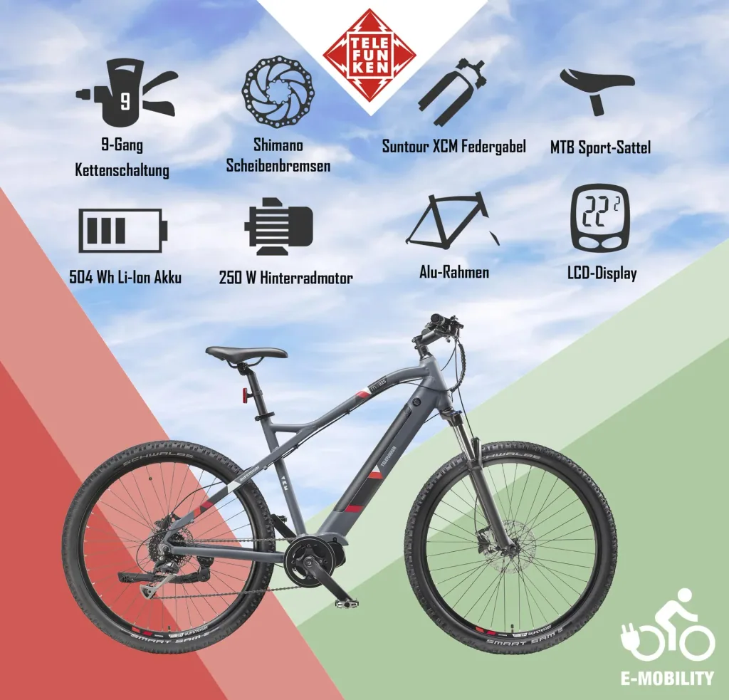 Unisex Alu MTB E-Bike 27,5 Zoll, 8-Gang Kettenschaltung, grau, Aufsteiger M925 Hardtail