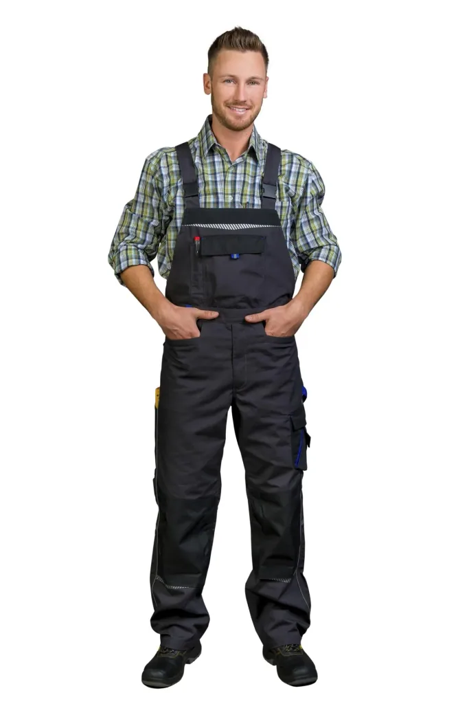 Arbeits Latzhose, Farbe grau/royal, Gr. 48