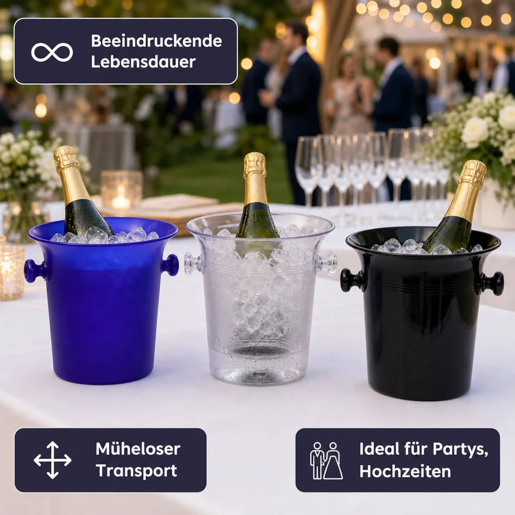 Flaschenkühler, Getränkekühler, Sekt-/Champagnerkübel, 5,0 L - Kunststoff - Elegant & Praktisch - 3 Farben, Farbe: transparent