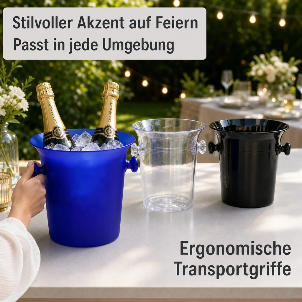 Flaschenkühler, Getränkekühler, Sekt-/Champagnerkübel, 5,0 L - Kunststoff - Elegant & Praktisch - 3 Farben, Farbe: transparent