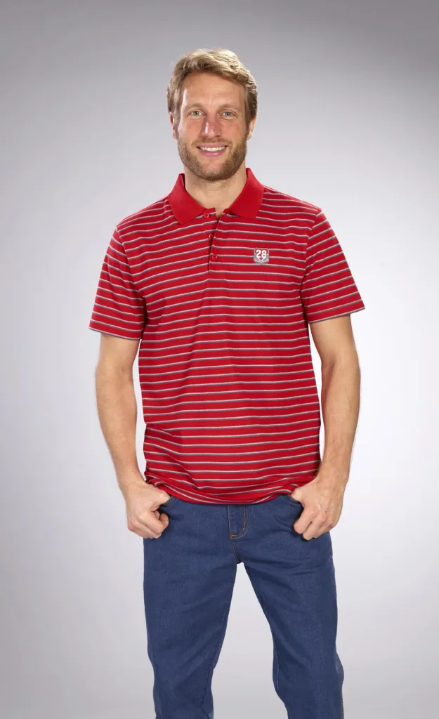 Poloshirt geknöpft, rot-gestreift, Gr.2XL