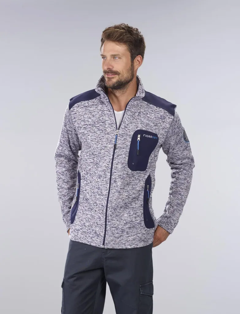 Strickfleece Jacke mit Reißverschluß, Farbe marine/grau melange, Gr. XL