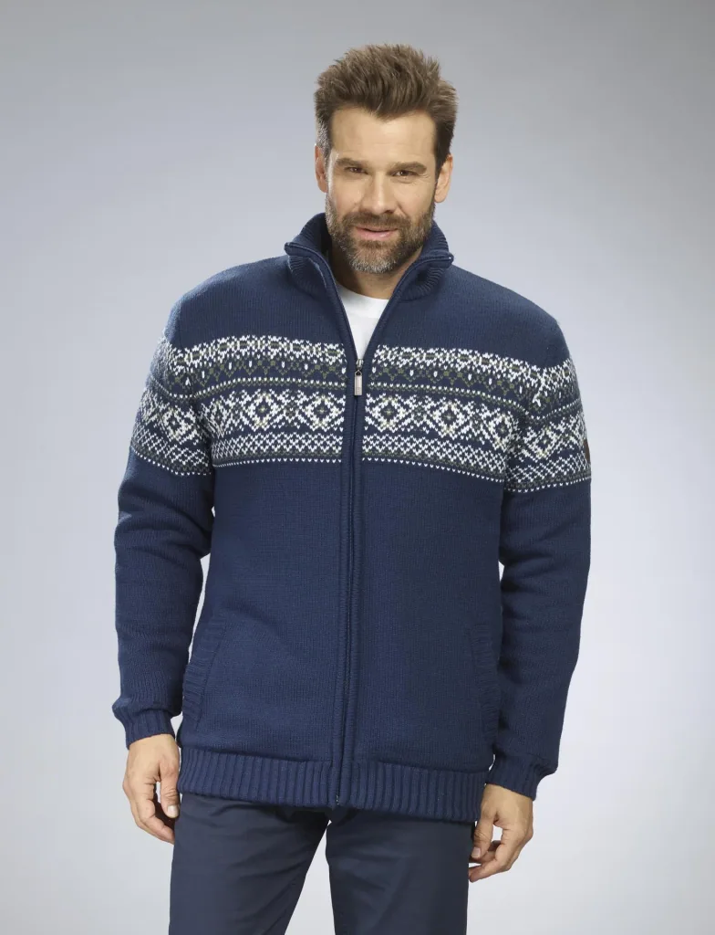 Strickjacke mit Berberfleece, Farbe marine, Gr.2XL