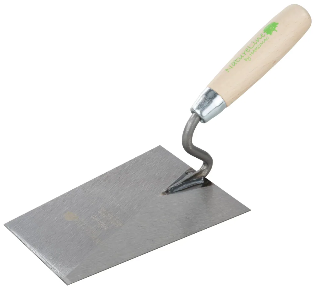 Maurerkelle, S-Hals, 180mm, Stahl gehärtet, Heft Naturholz