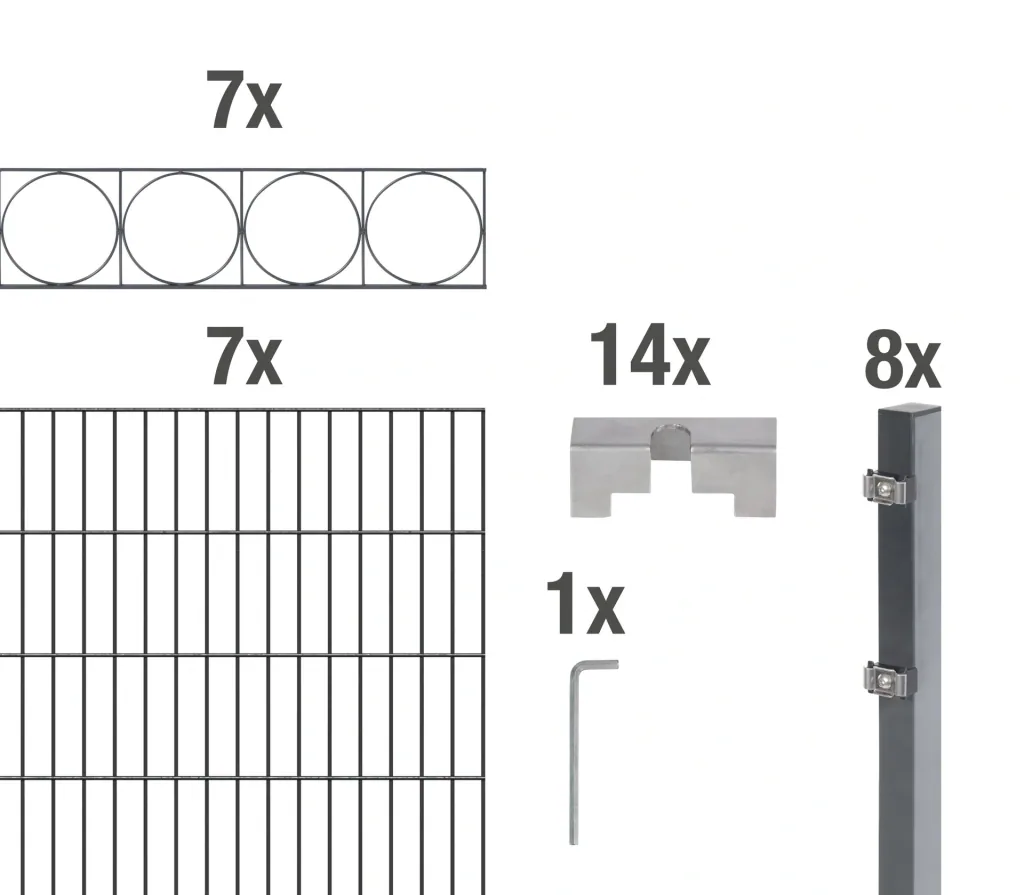 Doppelstabmattenzaun Sets anthrazit mit Dekorelement "Oslo"", Länge: 14 m, Höhe: 140 cm