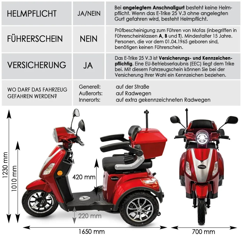 E-Trike 25 V.3, rot; 1.000 W + Straßenzulassung