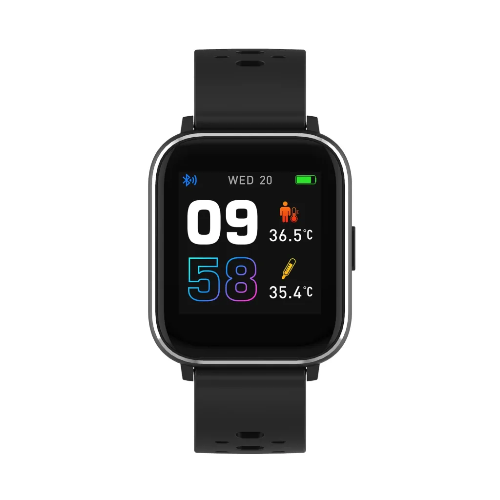 Bluetooth Smartwatch mit Körpertemperatursensor, Blutsauerstoffsättigung und Herzfrequenzsensor, schwarz