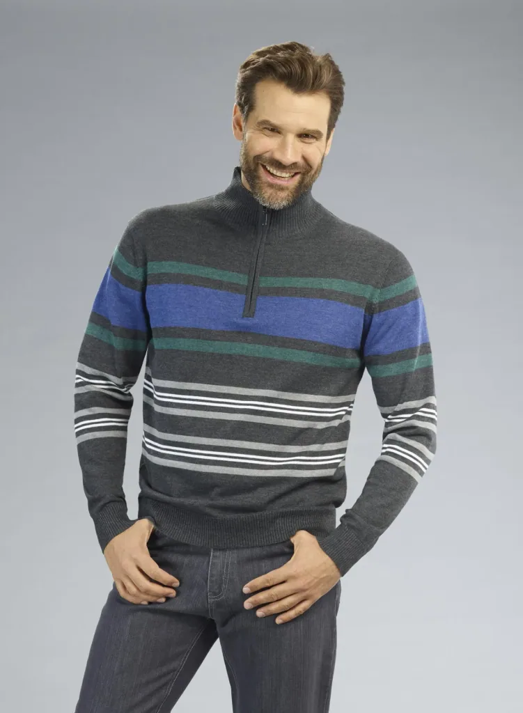 Pullover mit Reißverschluß, Farbe anthrazit/gestreift, Gr.M