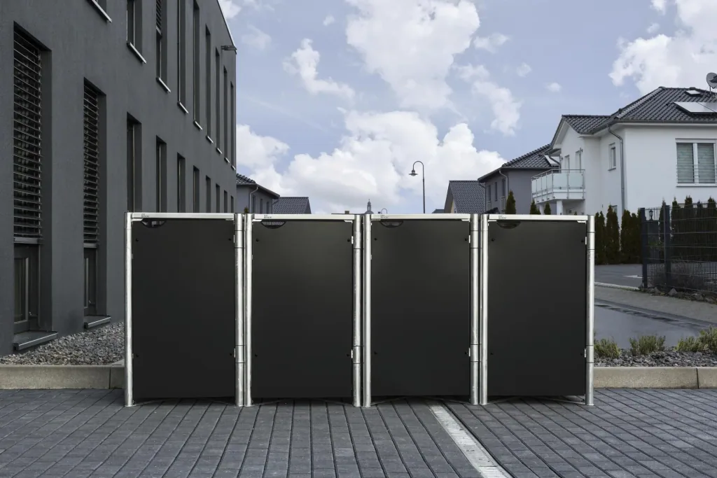 Mülltonnenbox 240 Liter, Schwarz, 4-fach