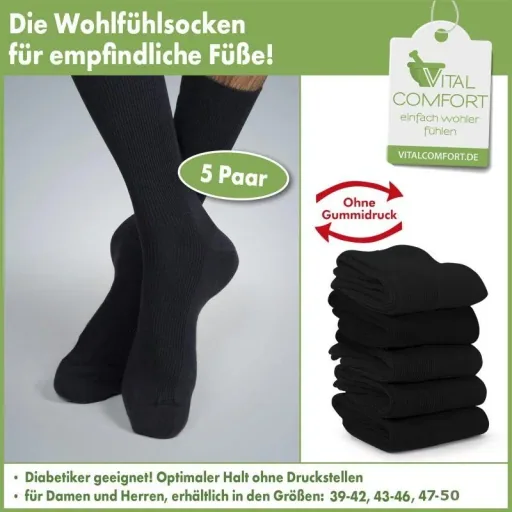 Wohlfühlsocken, schwarz sortiert, Größe 43 - 46, 5er Paar
