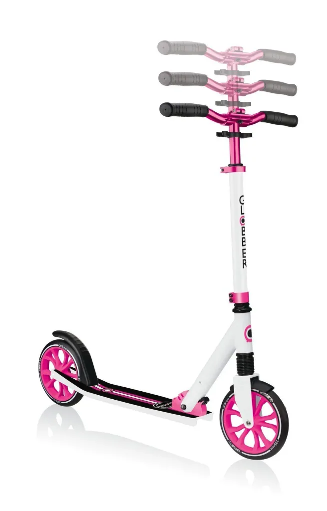 NL 205 Tretroller, 205 mm, ABEC 7, höhenverstellbar, Frontfederung, Klappmechanismus, weiß-pink