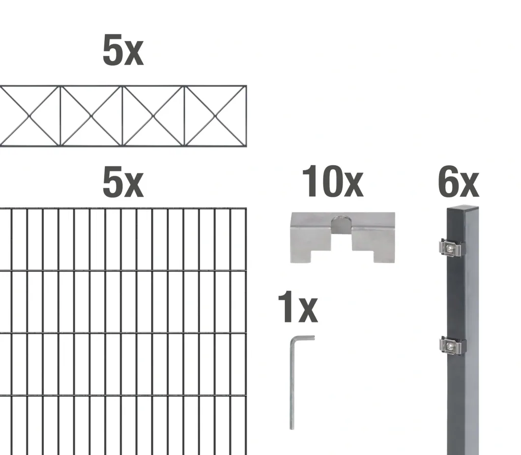 Doppelstabmattenzaun Sets anthrazit mit Dekorelement "Nexus", Länge: 10 m, Höhe: 160 cm