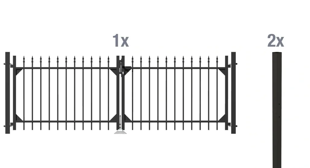 Doppeltor-Set Chaussee inkl. Pfosten 3 x 1,2 m schwarz matt