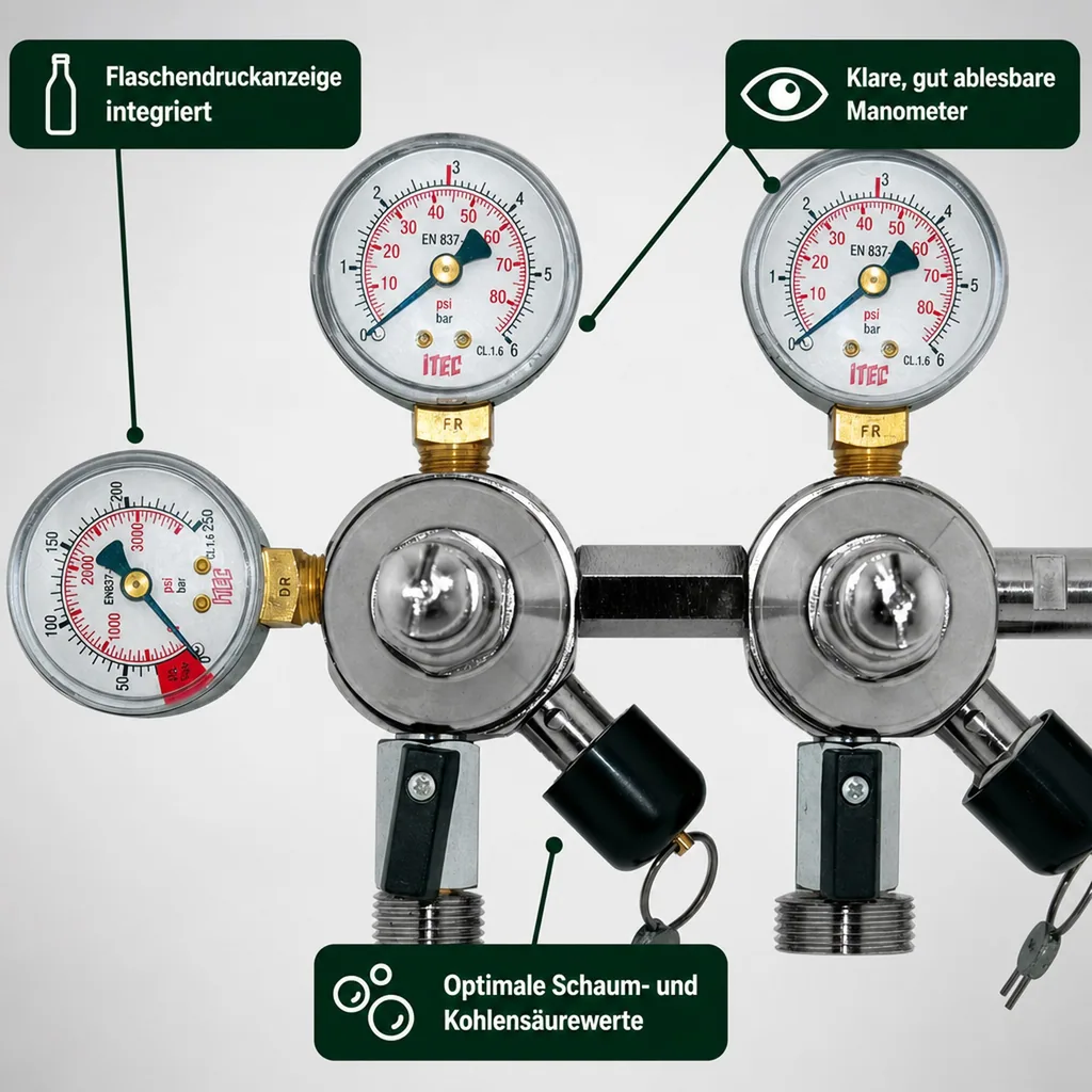 Druckminderer, СO2 Manometer - 2 Druckanzeigen für Bier und AFG, Zapfanlage 3 und 7 Bar