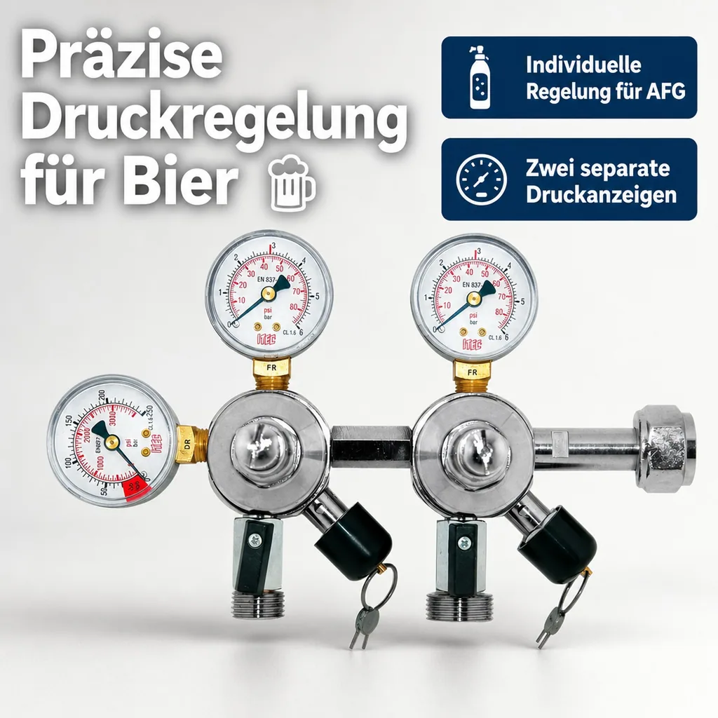 Druckminderer, СO2 Manometer - 2 Druckanzeigen für Bier und AFG, Zapfanlage 3 und 7 Bar
