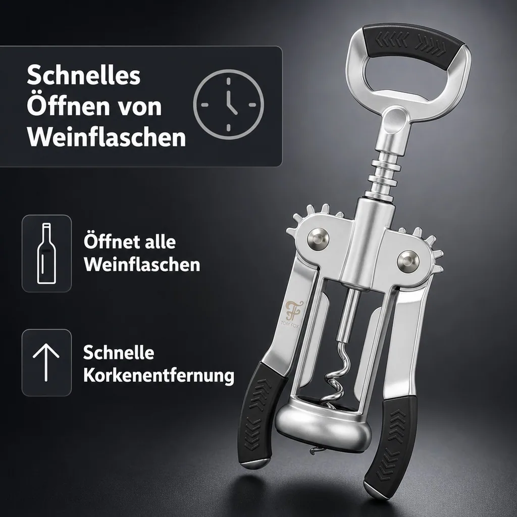 Korkenzieher, Weinöffner, Weinflaschenöffner - mit Flügeln Estrella, Edelstahl, Hochwertig & komfortabel Weinflaschen öffnen