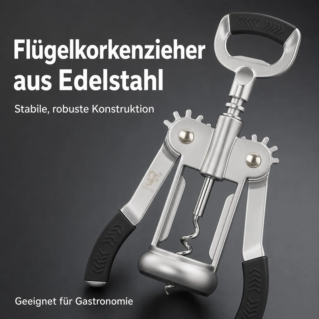 Korkenzieher, Weinöffner, Weinflaschenöffner - mit Flügeln Estrella, Edelstahl, Hochwertig & komfortabel Weinflaschen öffnen