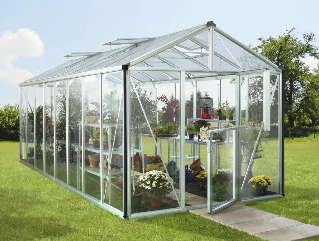 Gewächshaus Zeus 15700 ESG 3 mm u. HKP 10 mm, Farbe alu