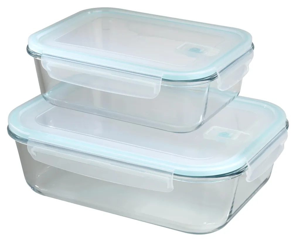 Glas-Frischhaltedosen-Set mit Click-Deckel, 4-teilig, 1500/ 2600 ml, Transparent/ Mintgrün