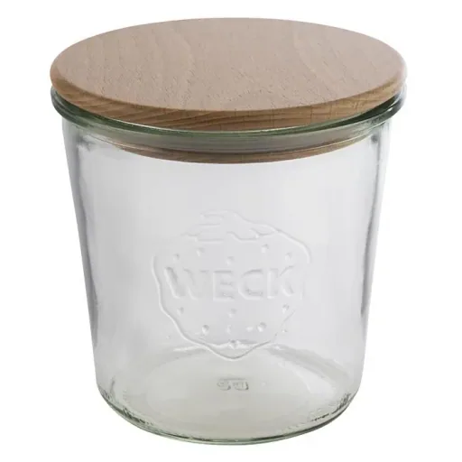 Weck-Gläser mit APS Deckel 2-er Set: 2 Gläser: Ø11 cm x 11 cm, Sturzform 580 ml + Buchenholz Deckel mit Silikondichtung