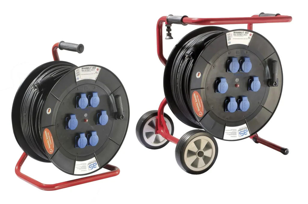 Profi-Trommel Mammut 460 Version 1, 80m, 6 Steckdosen 230V / 16A, mit klappbaren Fußgestell