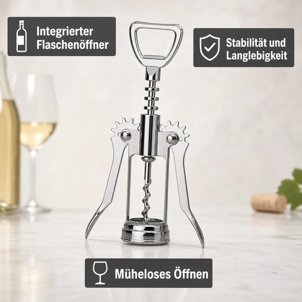 Korkenzieher, Weinöffner - Estrella, mit flügeln und flaschenöffner, 17 cm