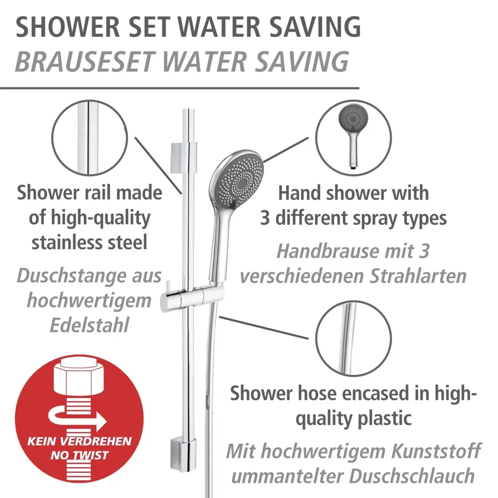 Wasserspar-Brauseset Watersaving Chrom, Länge Stange: 70 cm