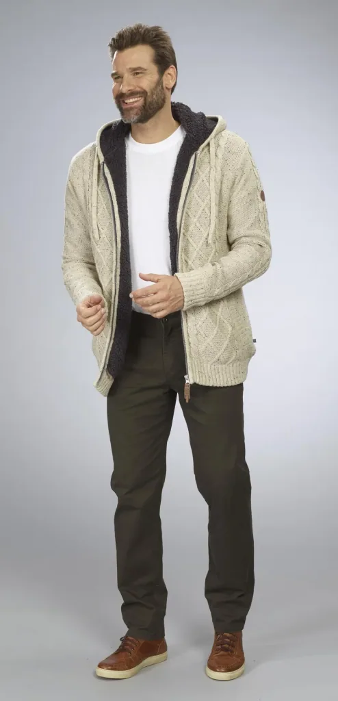 Strickjacke mit Berberfleece, Farbe beige/braun, Gr.M