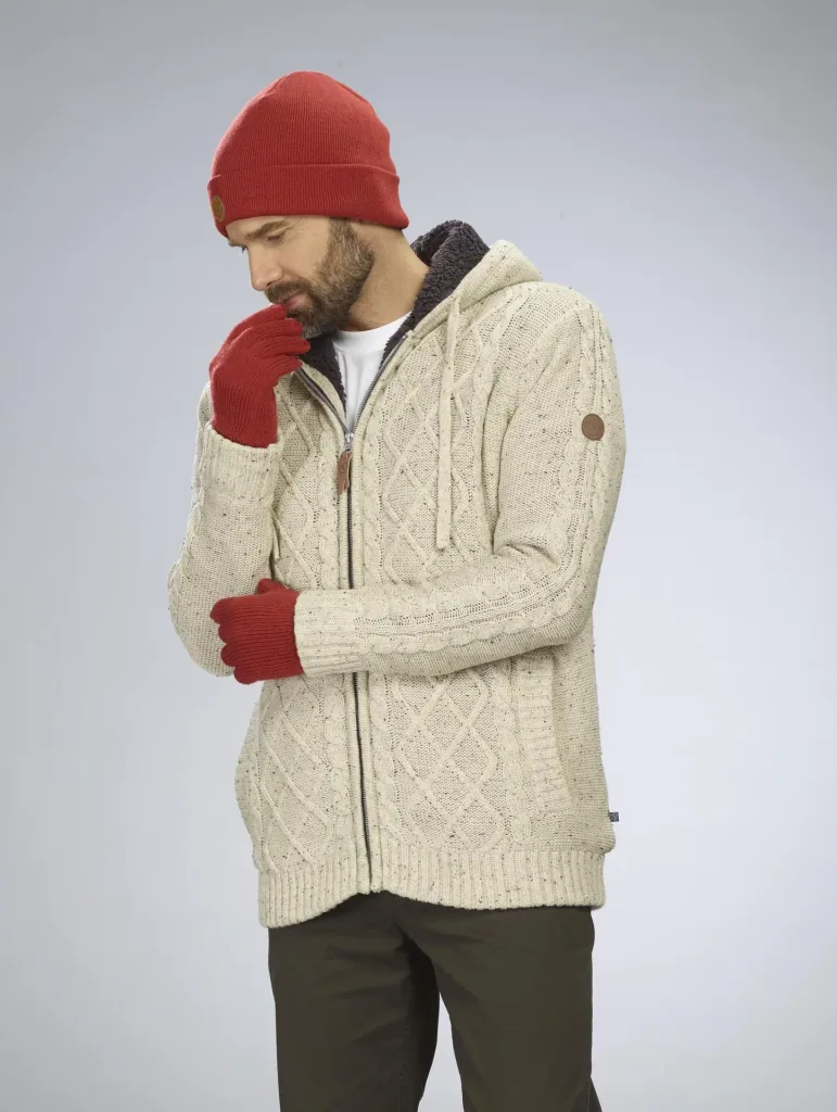 Strickjacke mit Berberfleece, Farbe beige/braun, Gr.M