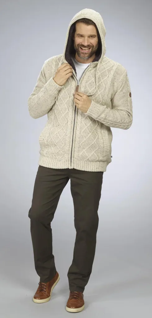 Strickjacke mit Berberfleece, Farbe beige/braun, Gr.M