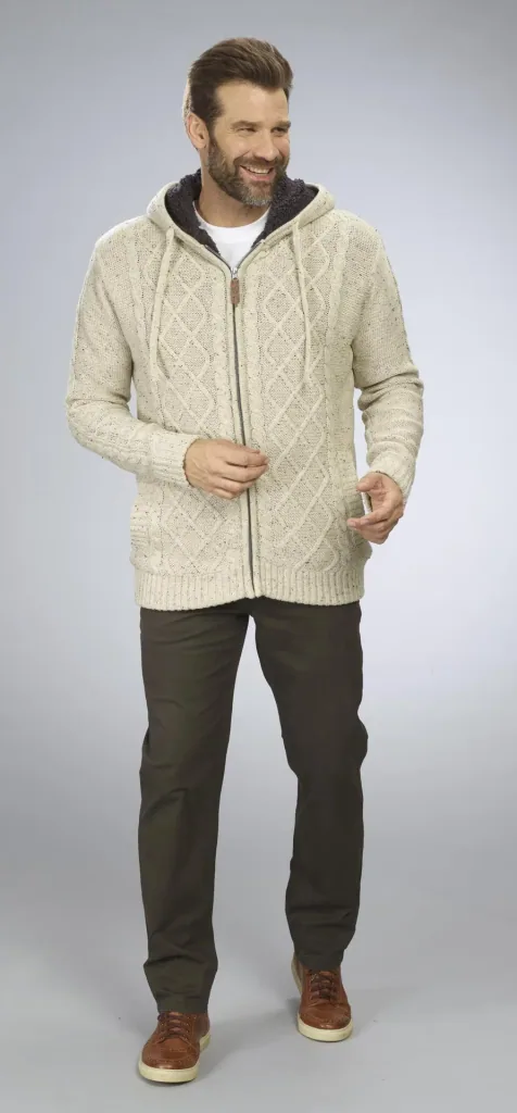 Strickjacke mit Berberfleece, Farbe beige/braun, Gr.M