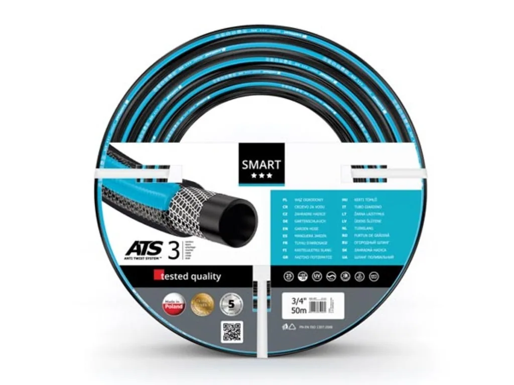 Gartenschlauch 50 m, 3/4" ATS VARIANT Verstärkung, dreischichtiges PVC, knickfest, UV- und algenbeständig, flexibel und robust, bis 25 bar, für Gartenbewässerung und Irrigation