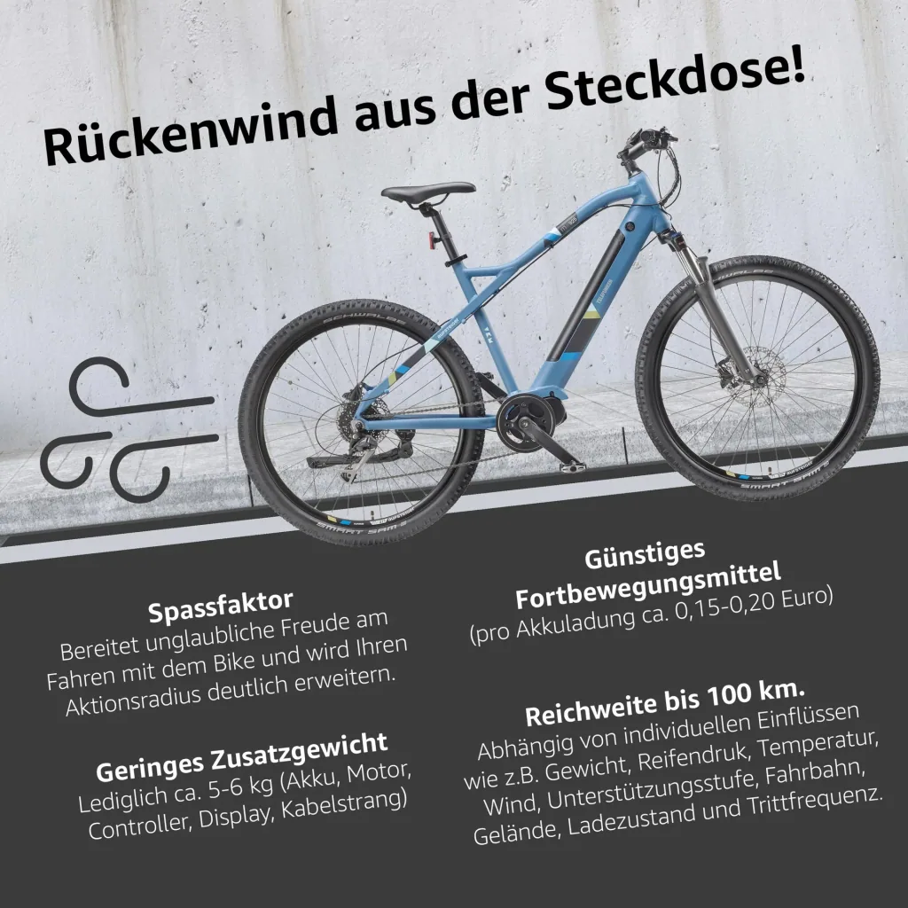 Unisex Alu MTB E-Bike 27,5 Zoll, 8-Gang Kettenschaltung, blau, Aufsteiger M925 Hardtail