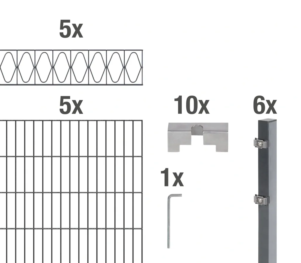 Doppelstabmattenzaun Sets anthrazit mit Dekorelement "Eleganz", Länge: 10 m, Höhe: 160 cm
