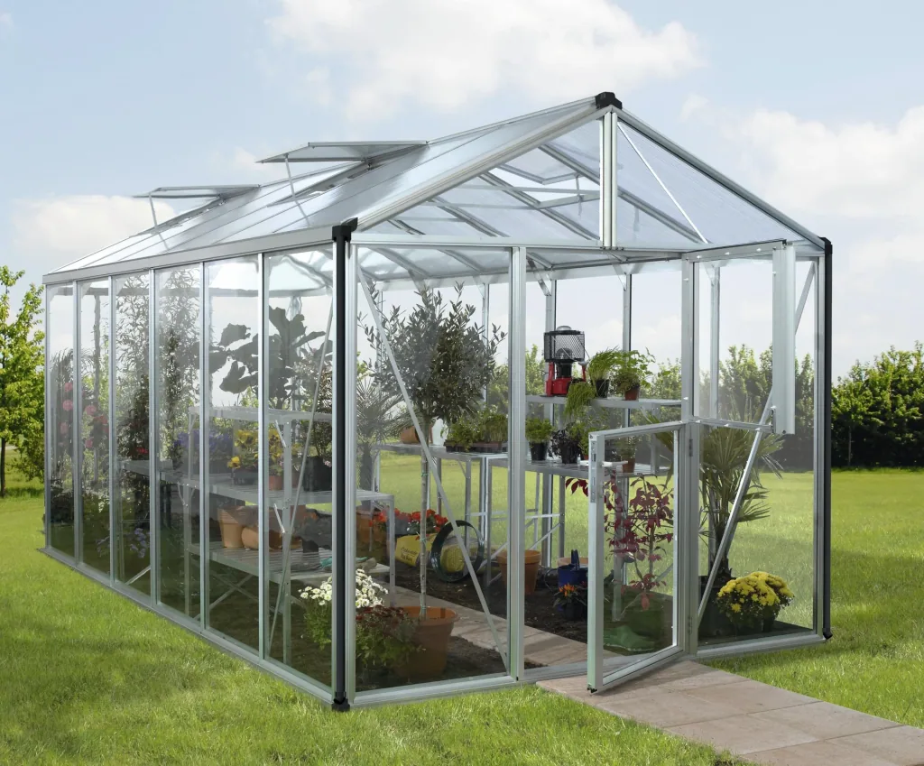 Gewächshaus Zeus 11900 ESG 3 mm u. HKP 10 mm, Farbe alu