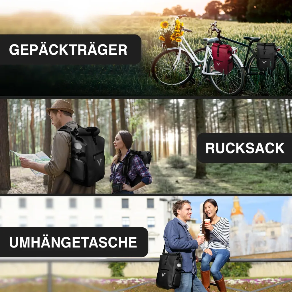 ValkPro 3 in 1 Fahrradtasche, Schwarz