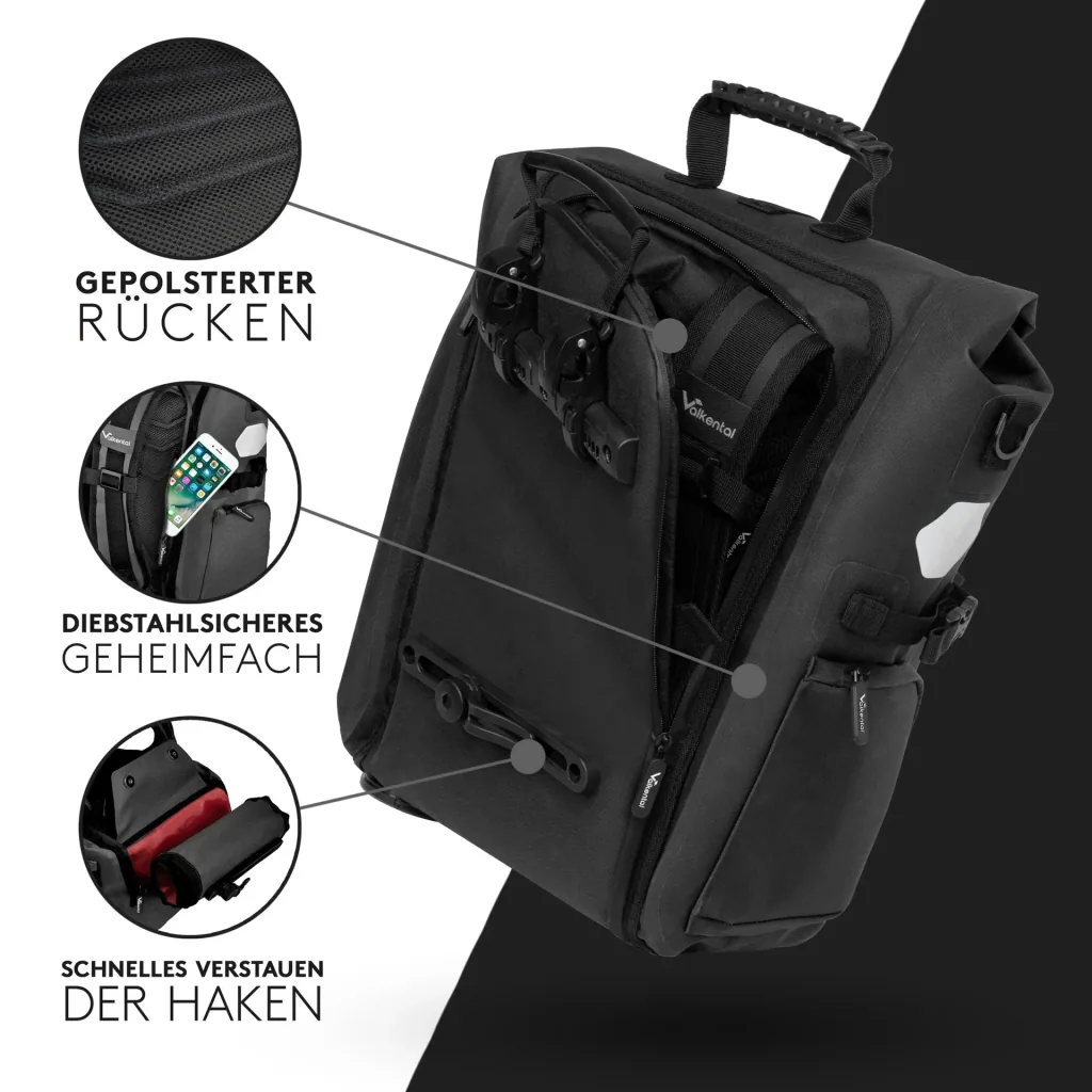 ValkPro 3 in 1 Fahrradtasche, Schwarz