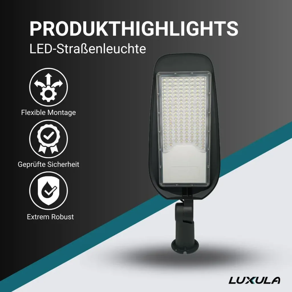 LED-Straßenleuchte 150 W bietet 17500 lm, 5000 K (neutralweiß) & IP65 Schutz