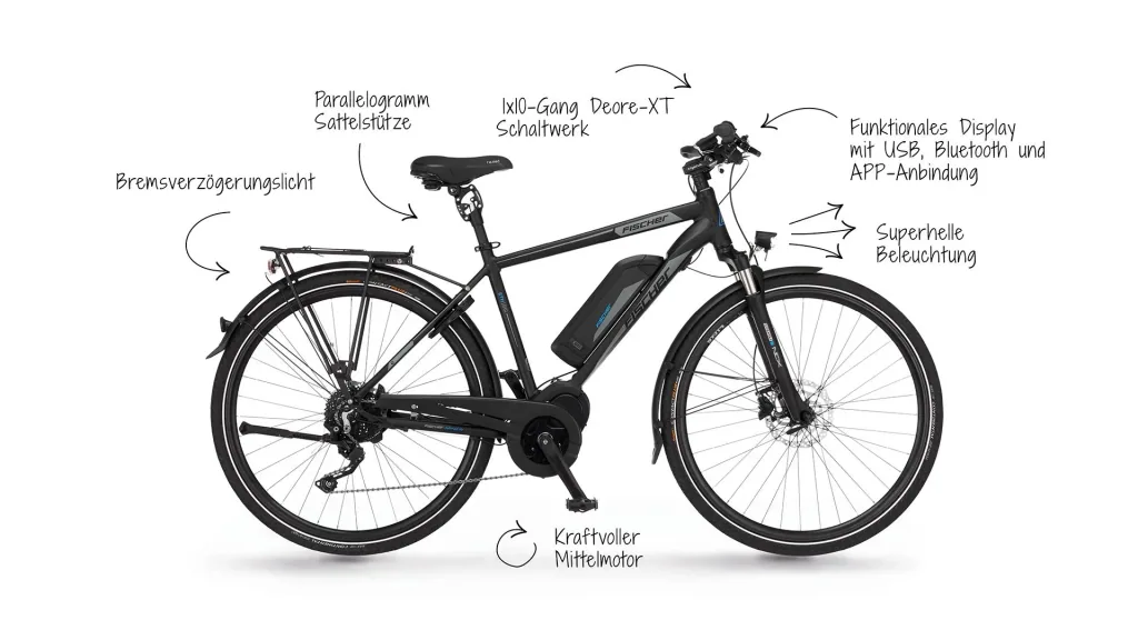 Herren E-Bike Trekking, 28 Zoll, Rahmengröße 55 cm, 10-Gang Kettenschaltung, schwarz matt, VIATOR ETH 1861