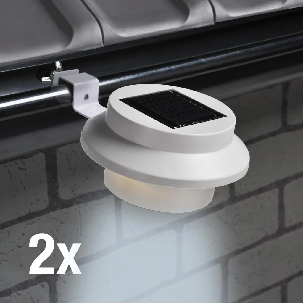 LED Solar Dachrinnenleuchten, 2er Set, weiß