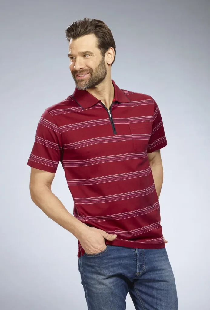 Poloshirt gestreift, Farbe rot, Gr.M