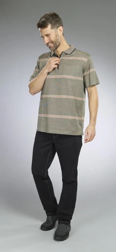 Poloshirt gestreift, Farbe khaki, Gr.M